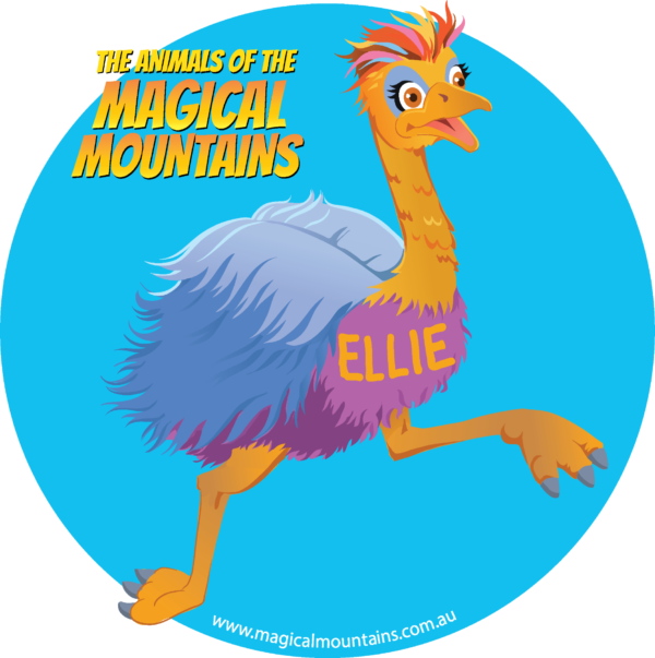 Ellie Emu blue circle sticker - The Animals of The Magical Mountains