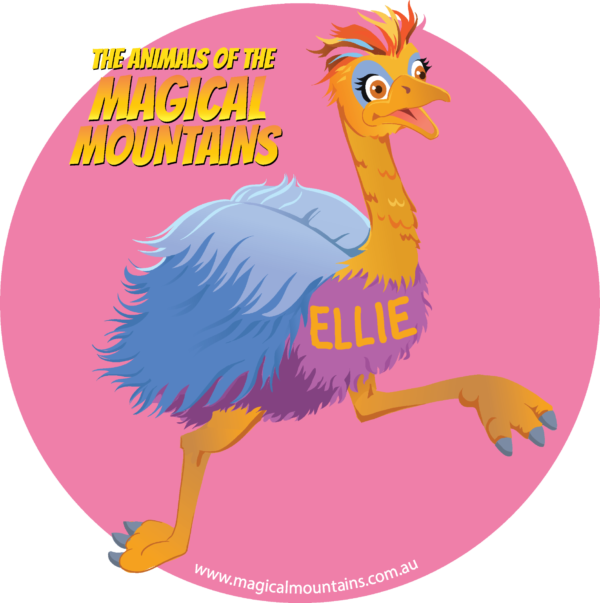 Ellie Emu pink circle sticker - The Animals of The Magical Mountains