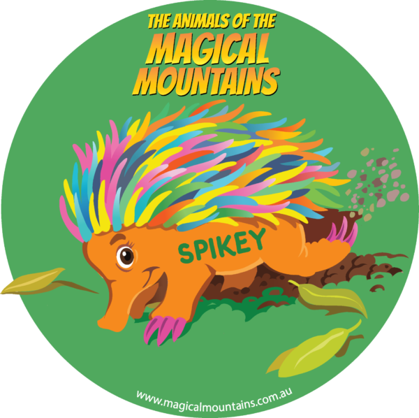 Spikey Echidna green circle sticker - The Animals of The Magical Mountains