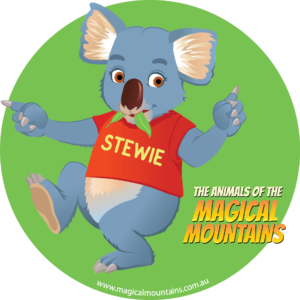 Stewie Koala green circle sticker - The Animals of The Magical Mountains