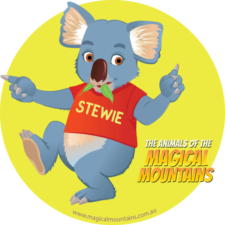 Stewie Koala Yellow Circle Sticker The Magical Mountains
