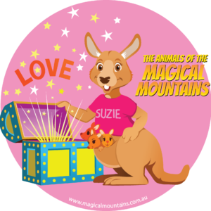 Suzie Roo Treasure Chest circle sticker - The Animals of The Magical Mountains